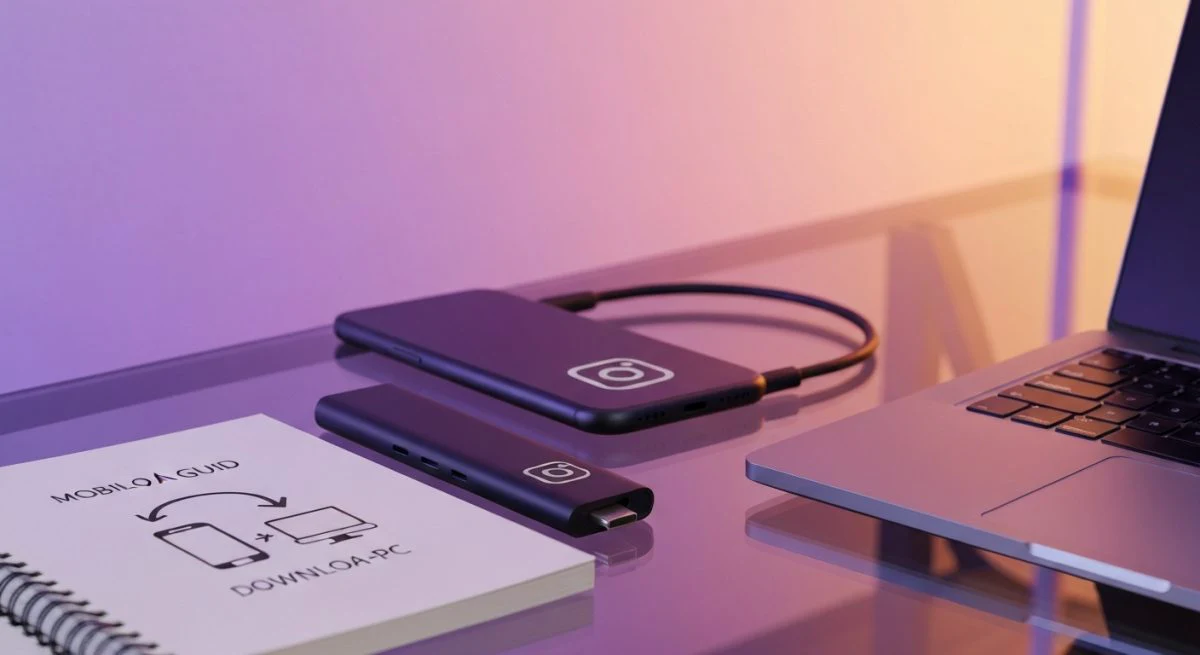hub USB C grabado con logo Instagram sobre escritorio moderno