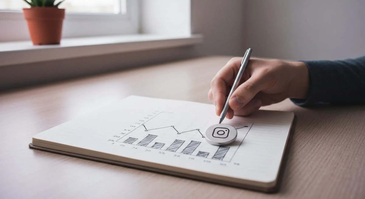 Mano colocando punto final en grafico de analiticas de Instagram