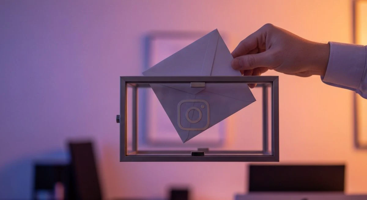 Mano colocando sobre anonimo en caja de vidrio con Instagram