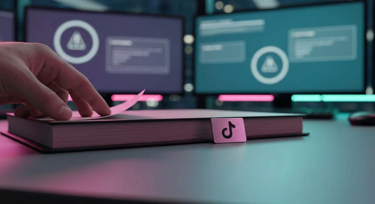 Mano ojeando registro de incidentes de seguridad con insignia TikTok