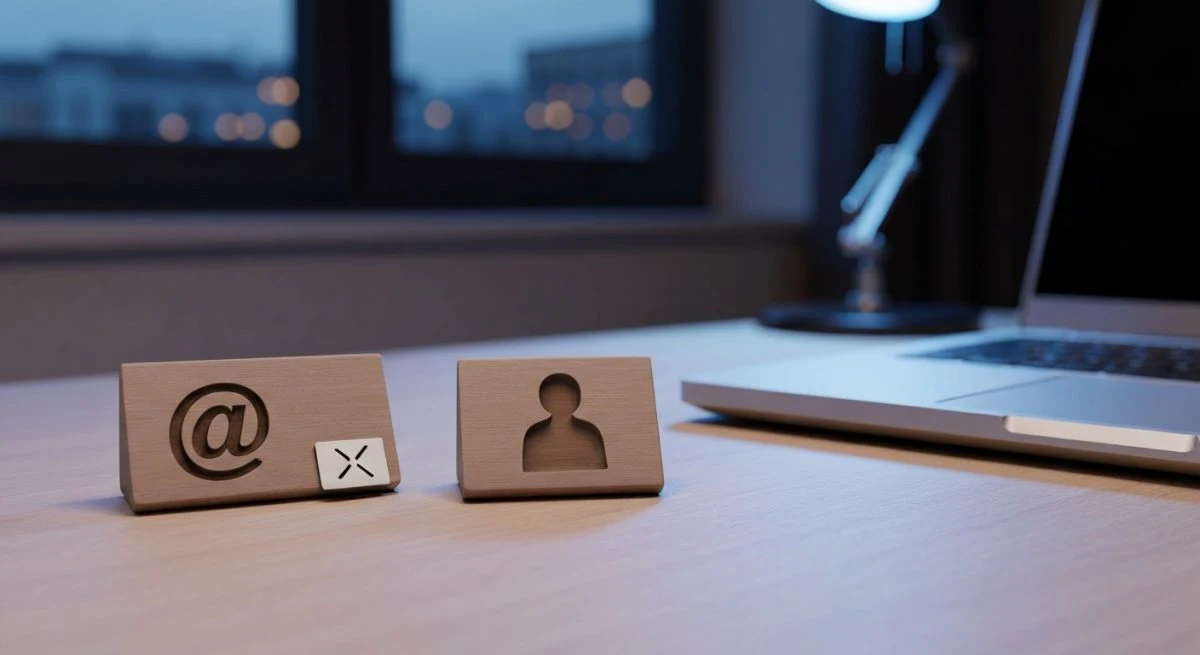 Mesa de oficina con dos placas táctiles y logotipo X