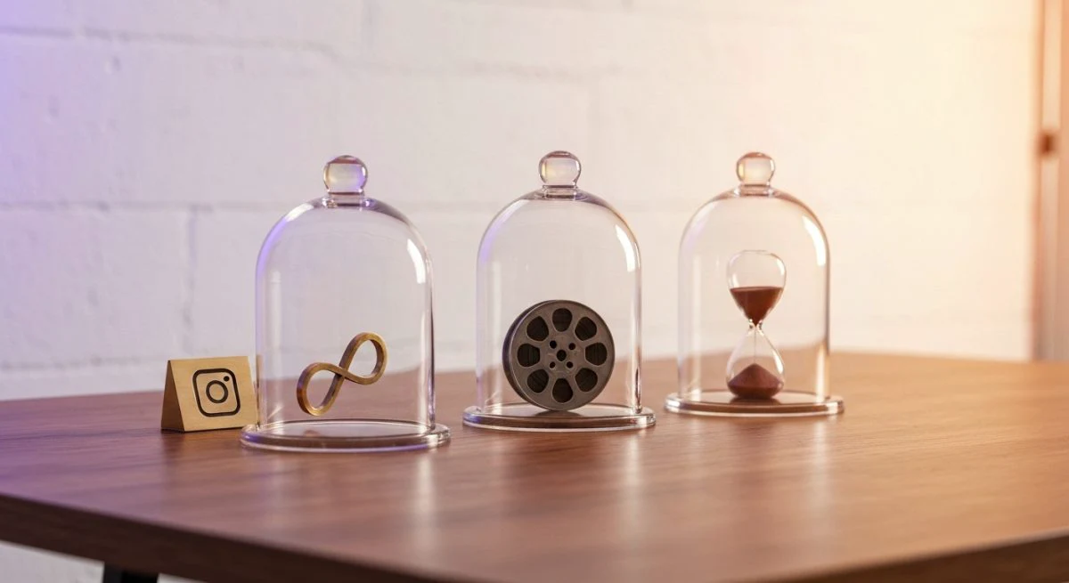 Mesa minimalista de madera con tres cloches de vidrio Instagram