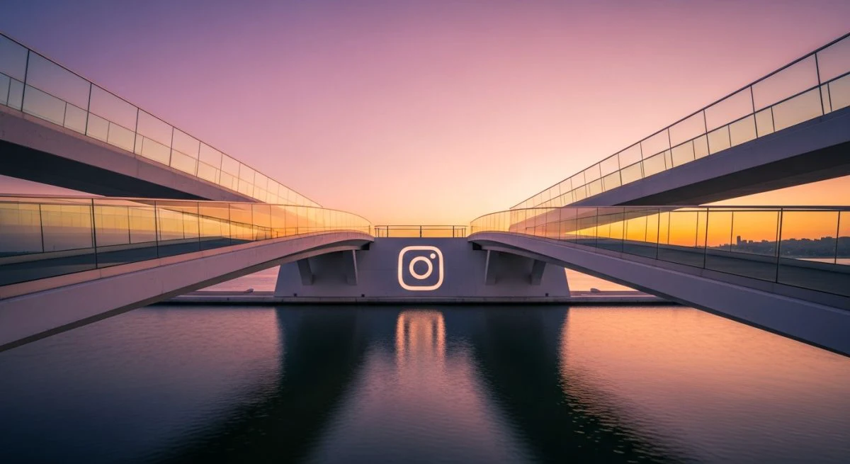 Puentes modernos de concreto y vidrio con logo de Instagram