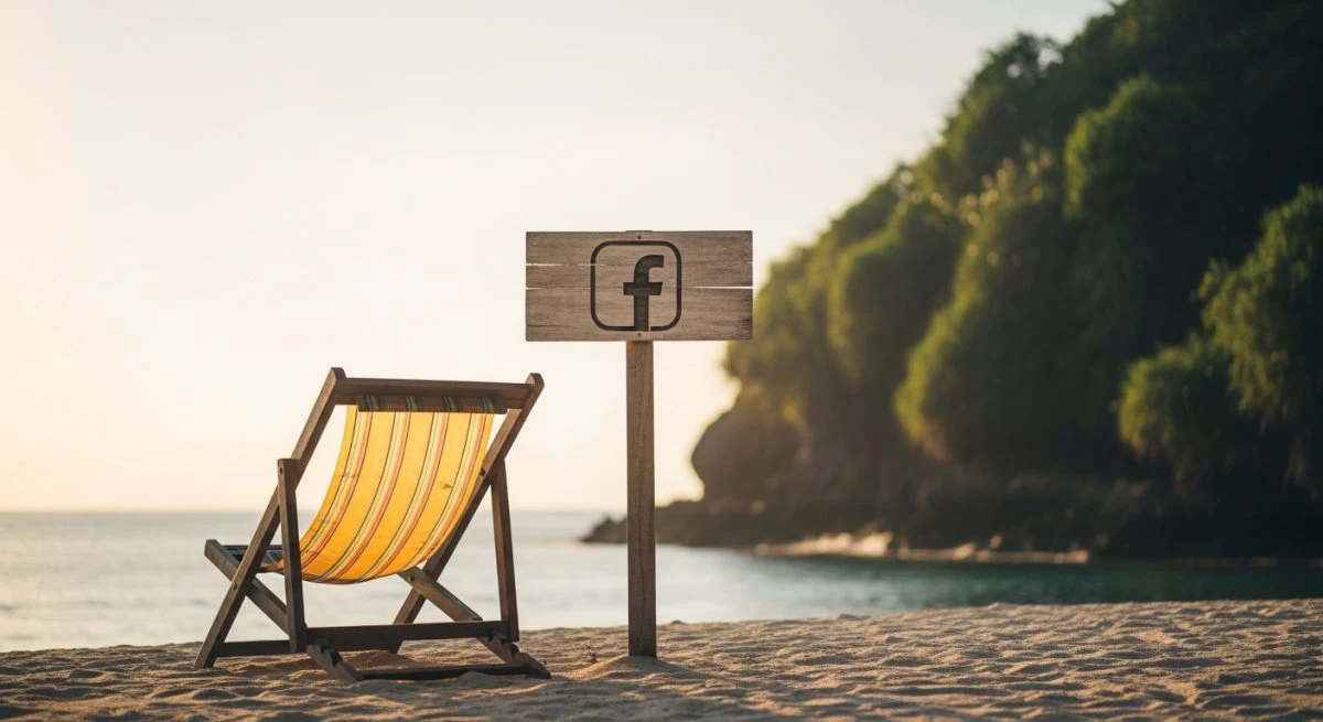 Silla de playa solitaria con logo minimalista de Facebook en Indonesia
