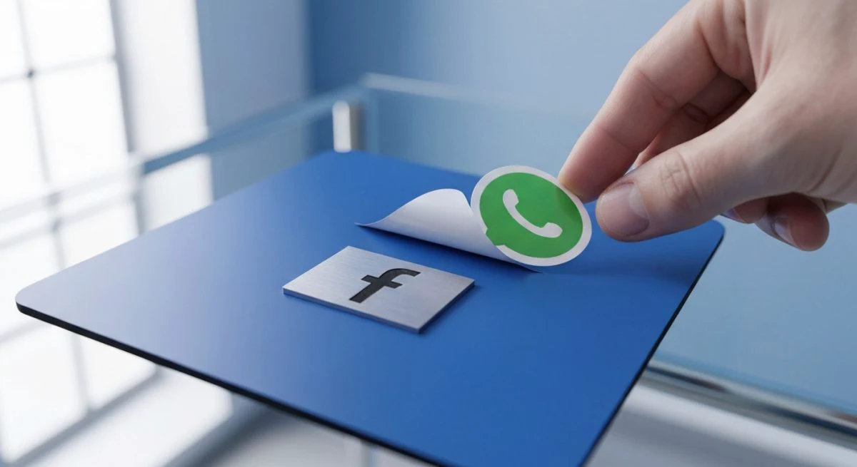 Sticker WhatsApp en panel azul con grabado Facebook primer plano macro