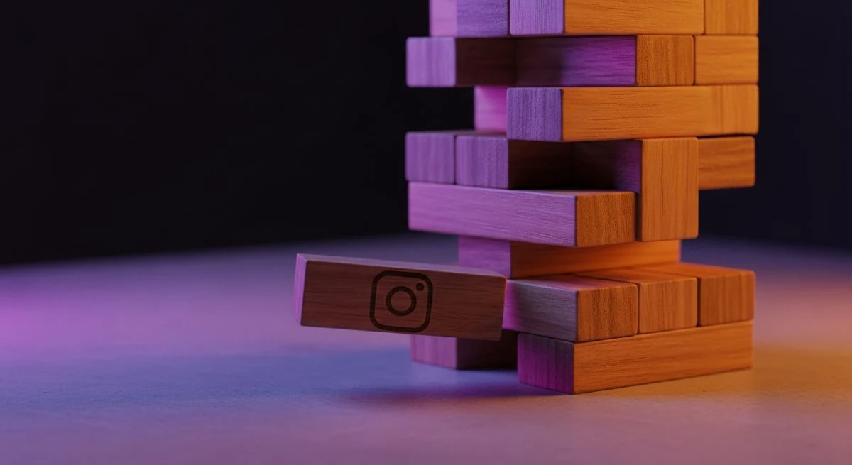Torre de Jenga de madera con logo de Instagram