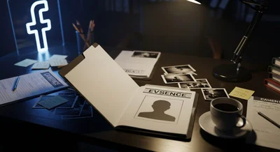 Archivo de evidencias abierto con silueta gris en un escritorio