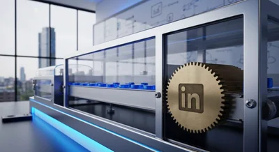 Maquina industrial de LinkedIn Opportunity Engine con logotipo LinkedIn visible