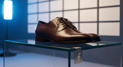 Zapatos de vestir cuero marrón oscuro sobre pedestal vidrio Facebook